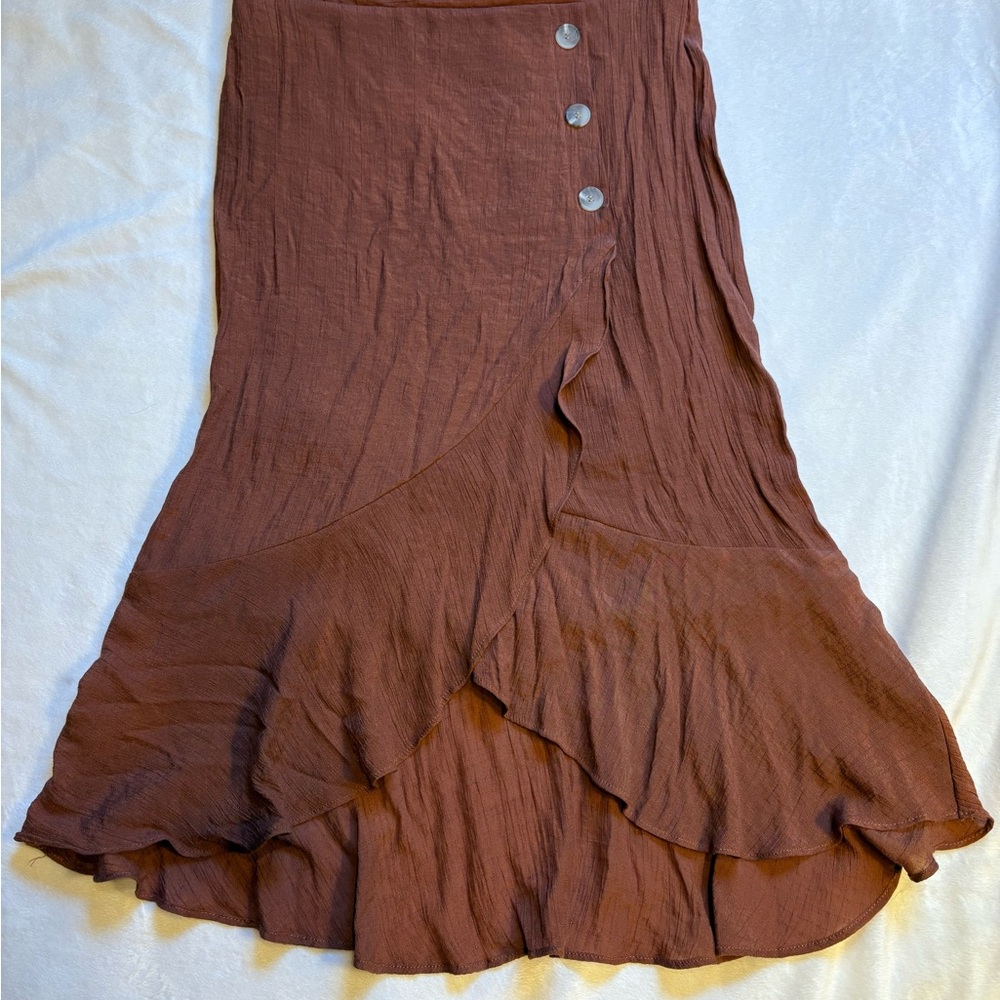 Bwear Brown Maxi Skirt with Button Accents